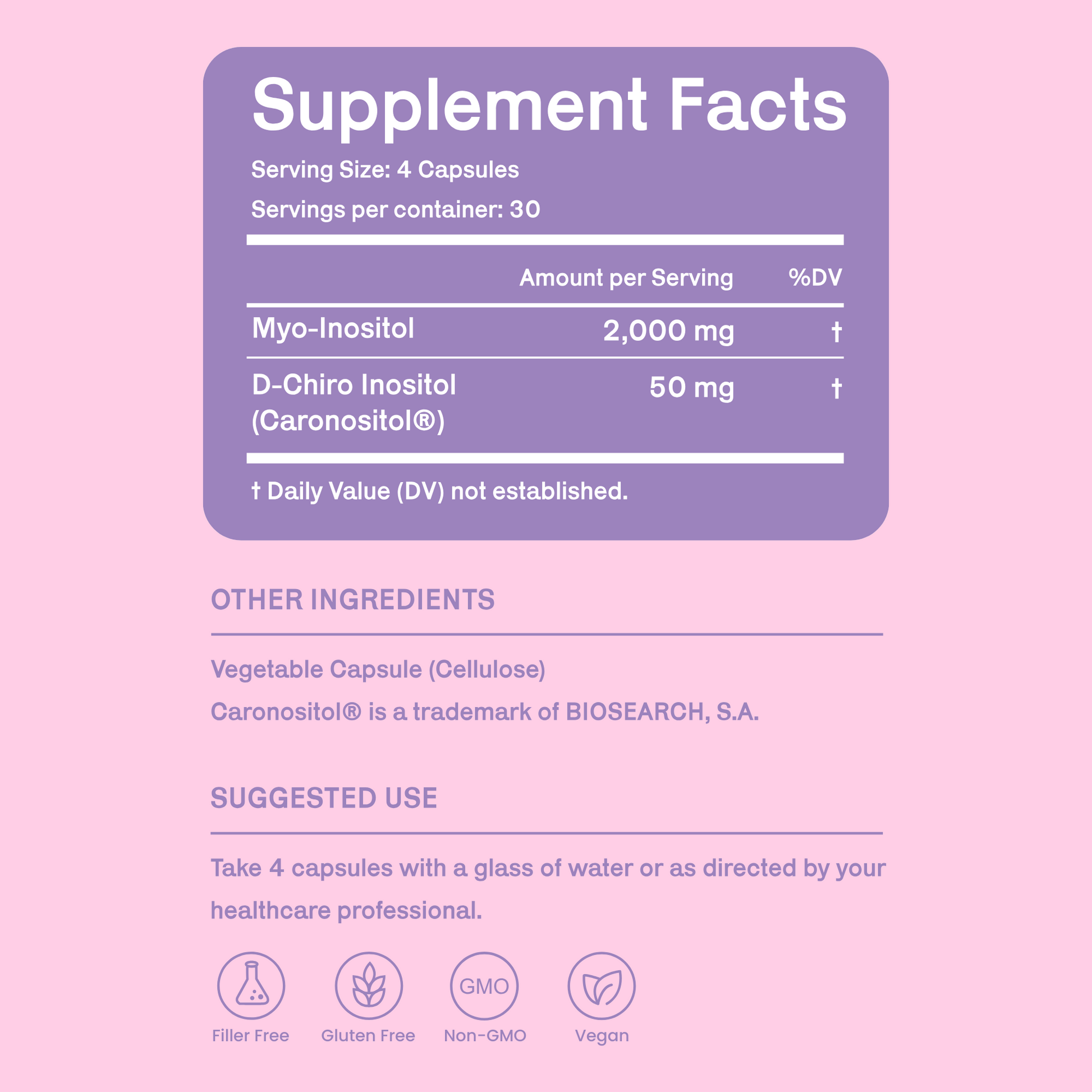 ELLAVita Ova Harmony Inositol Supplement for PCOS Ingredients